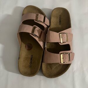 Pink Double Strap Sandals with Gold Buckles
